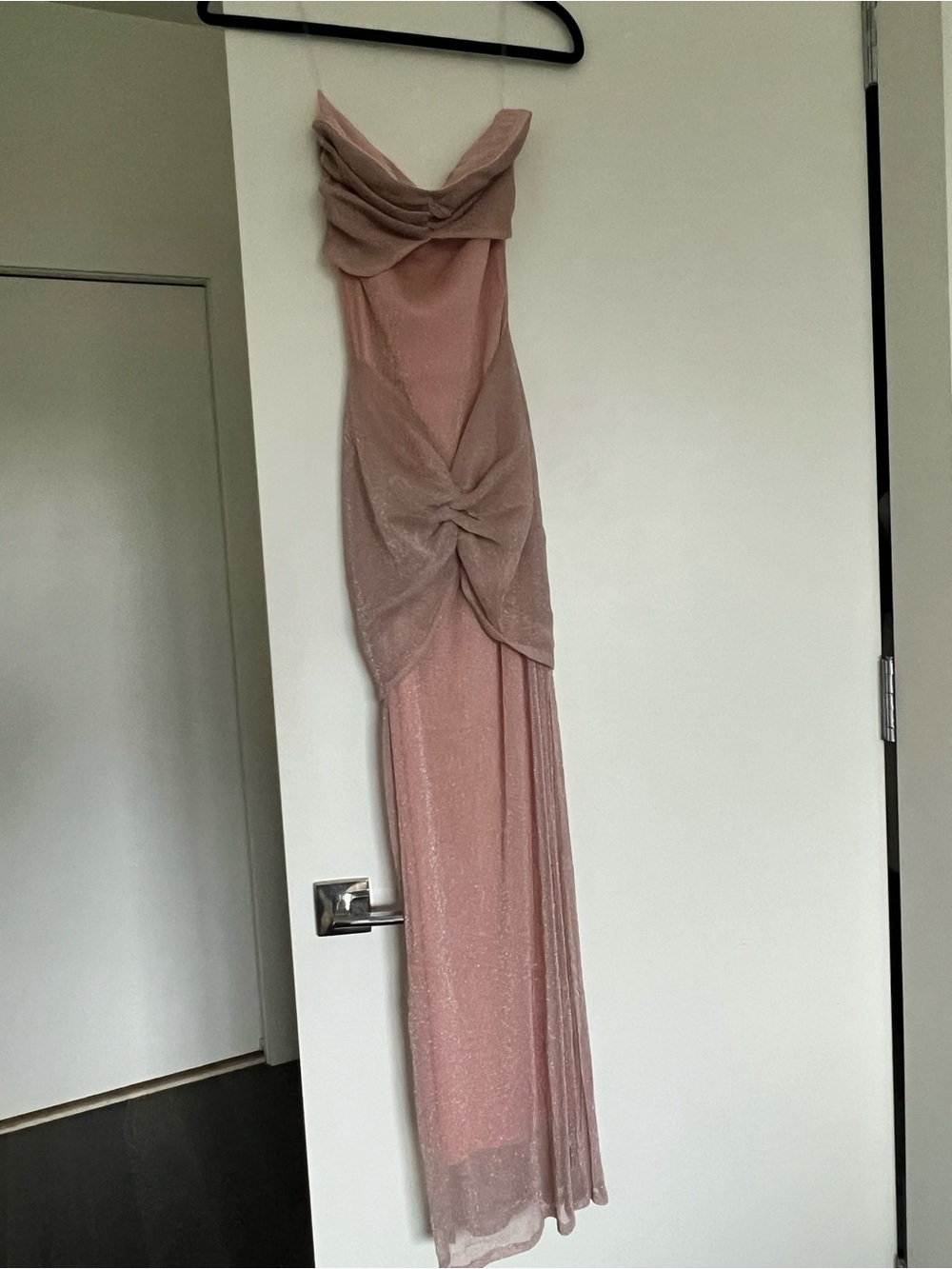 Strapless Dusty Pink Maxi Dress with Twist Front